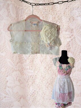 Handmade Rose Bolero Shrug Rose Lace Embroidered Fairycore Romantic Style